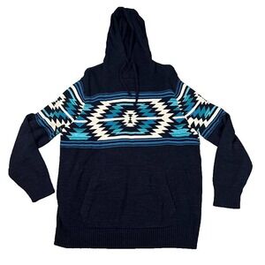 American Eagle Southwestern Baja Aztec Blue Sweater Hoodie Mens XLarge
